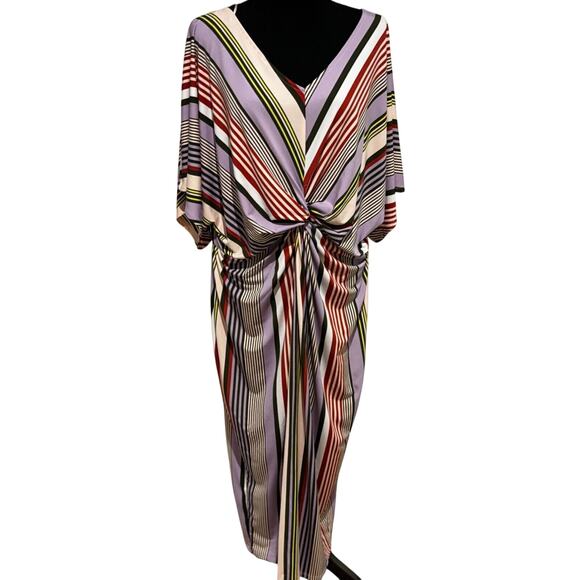 EVRI Striped Gathered-Front Midi Dress 1X V neck career travel party - Picture 2 of 9